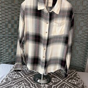 Lucky Brand Cream and Pink Plaid Shirt